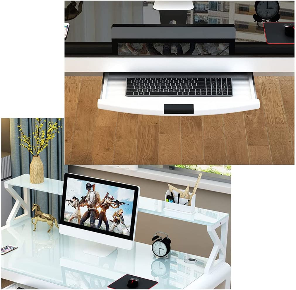 Computer Desk, Tempered Glass Tabletop, Gaming Desk with Shelf, for Home or Office.