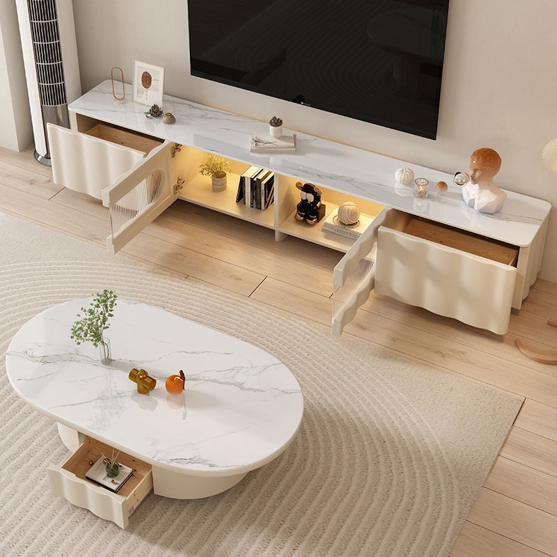 Plain Living room Table Set. TV Unit Mesa Marble Top.