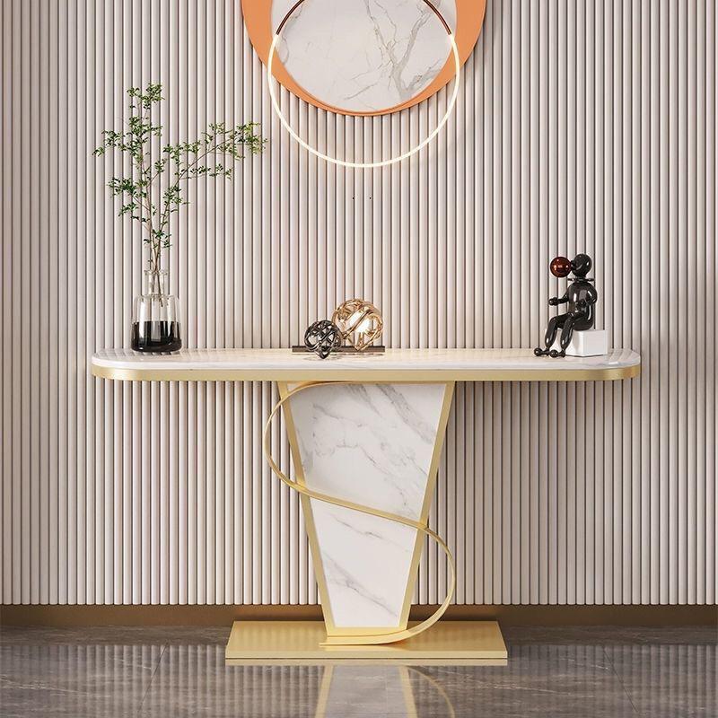 Entryway Slate Marble Console Table Semi-circle Luxury Entry Porch High Quality Golden Finish for Luxurious Home Décor. 120cm