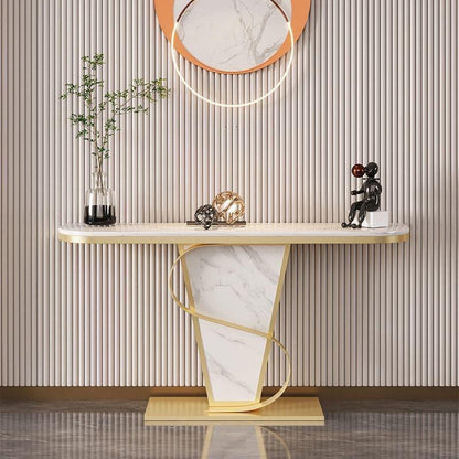 Entryway Slate Marble Console Table Semi-circle Luxury Entry Porch High Quality Golden Finish for Luxurious Home Décor. 120cm