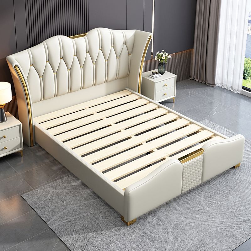 Modern Elegant Bed, Upholstered Leather Bed with Storage.