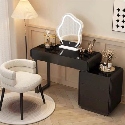 Stylish Dressing Table with Mirror and Stool, Black Vanity Table Set.