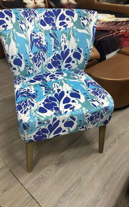 Accent Side Armless Chair Upholstered Floral Turquoise Patterned