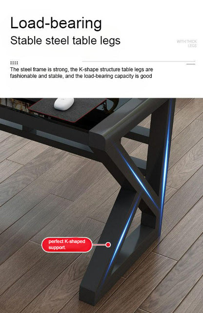 Computer Desk, Tempered Glass Tabletop, Gaming Desk with Shelf, for Home or Office.