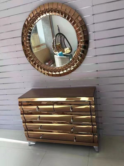 Antique Chest of Drawers Mirrored Glass with Round Matching Mirror.