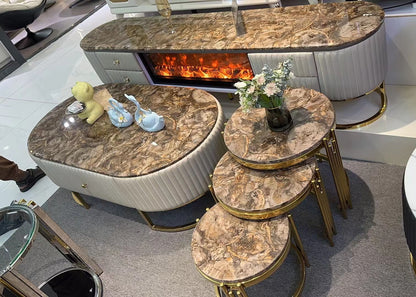 Exquisite High-End Living Room Table Set in Natural Marble.