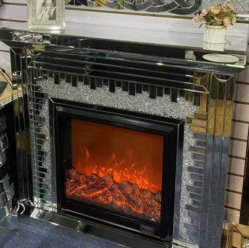 Electric Chimney, LED Electric Mirrored Fireplace, With Mirror Matching Shiny Silver.