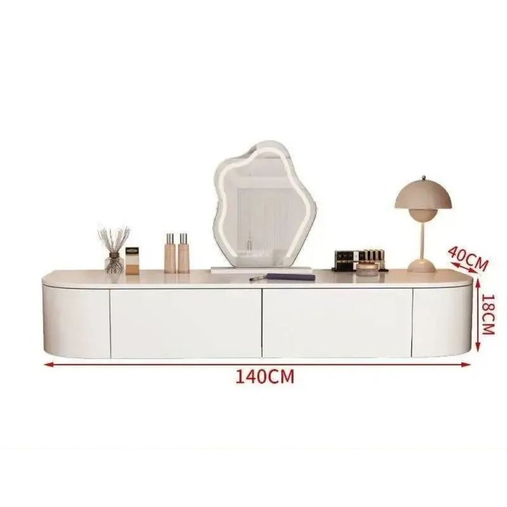 Modern-Style Wall Mounted Vanity Table with Cloud Mirror.