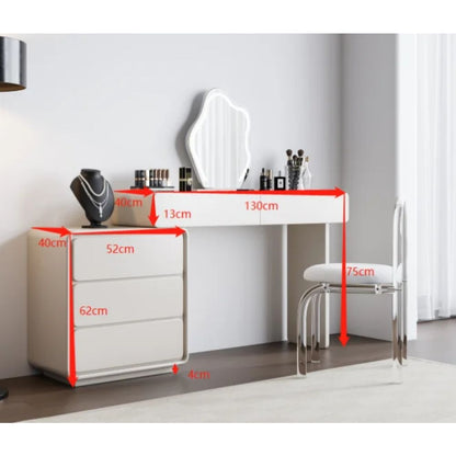 Sleek White Dressing Table with Mirror & Stool.