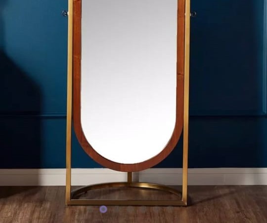 Full Length Mirror, Oval Shape Mirror with Hangers from Behind and Stainless Steel Frame.