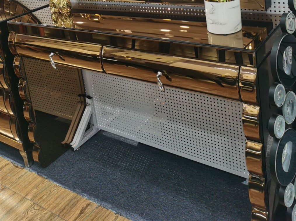 Simple Elegant Mirrored Glass Console Table with Matching Mirror.