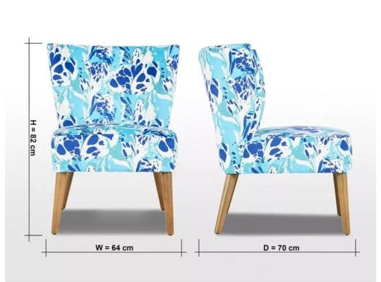 Accent Side Armless Chair Upholstered Floral Turquoise Patterned