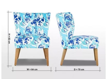 Accent Side Armless Chair Upholstered Floral Turquoise Patterned