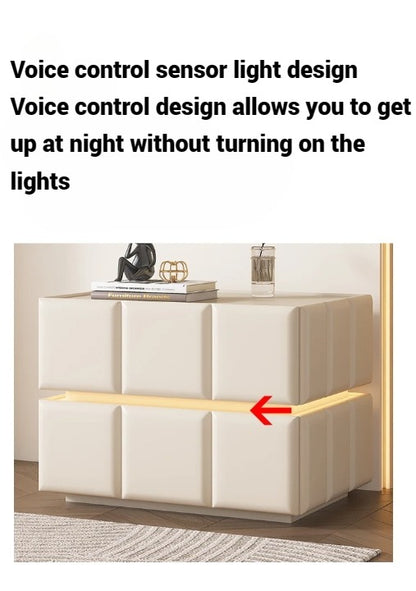 Bedside Table, Two Drawers Nightstand with Smart LED Light.