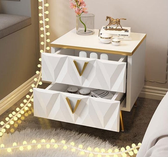 Light Luxury Bedside Table with Nordic net ins, Modern Bedside Table with Storage Drawers.