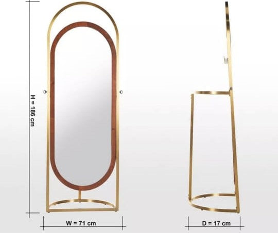 Full Length Mirror, Oval Shape Mirror with Hangers from Behind and Stainless Steel Frame.