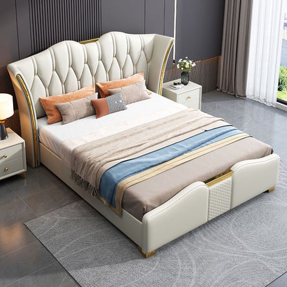 Modern Elegant Bed, Upholstered Leather Bed with Storage.