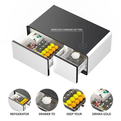 Modern Smart Coffee Table with Built-in Fridge, Wireless Charging Multi-Functional Fridge Center Table