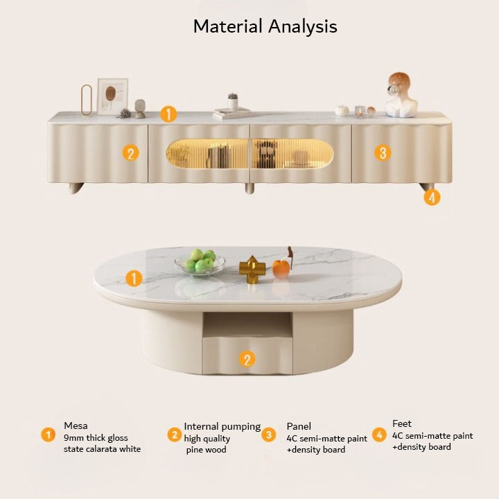 Plain Living room Table Set. TV Unit Mesa Marble Top.