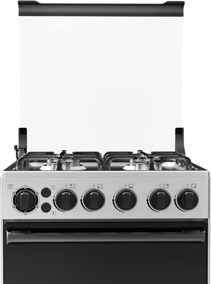 Midea 50x55Cm Freestanding Cooker, Full Gas Cooking Range With 4 Burners, Stainless Steel, Automatic Ignition & Full Safety, Cast Iron Pan Support, Mechanical Timer, Heat Resistant Knobs