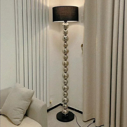 Chrome Ball Floor Lamp with Black Fabric Lampshade, Decorative Tall Standing Light.