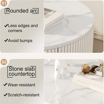 Modern Sintered Stone Side Table, Round Nightstand.