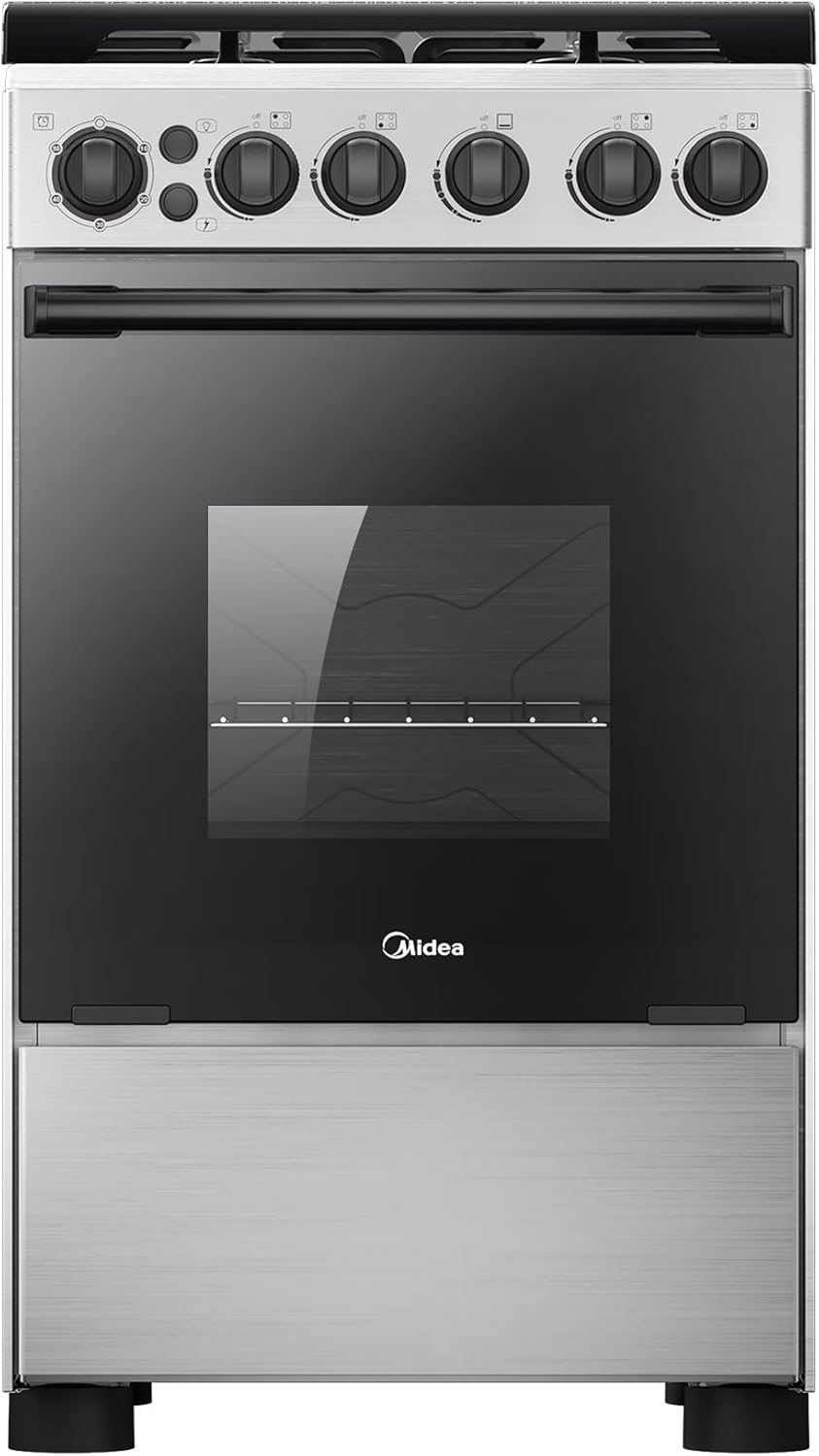 Midea 50x55Cm Freestanding Cooker, Full Gas Cooking Range With 4 Burners, Stainless Steel, Automatic Ignition & Full Safety, Cast Iron Pan Support, Mechanical Timer, Heat Resistant Knobs