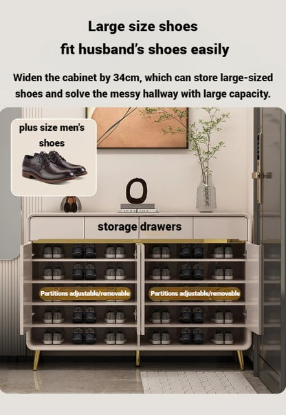 Large Wooden Shoe Rack Storage Organizer, Luxurious Design Shoe Cabinet with Bench