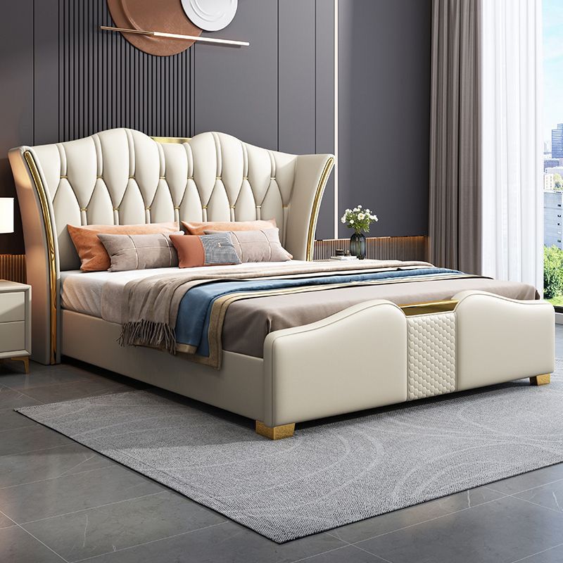 Modern Elegant Bed, Upholstered Leather Bed with Storage.