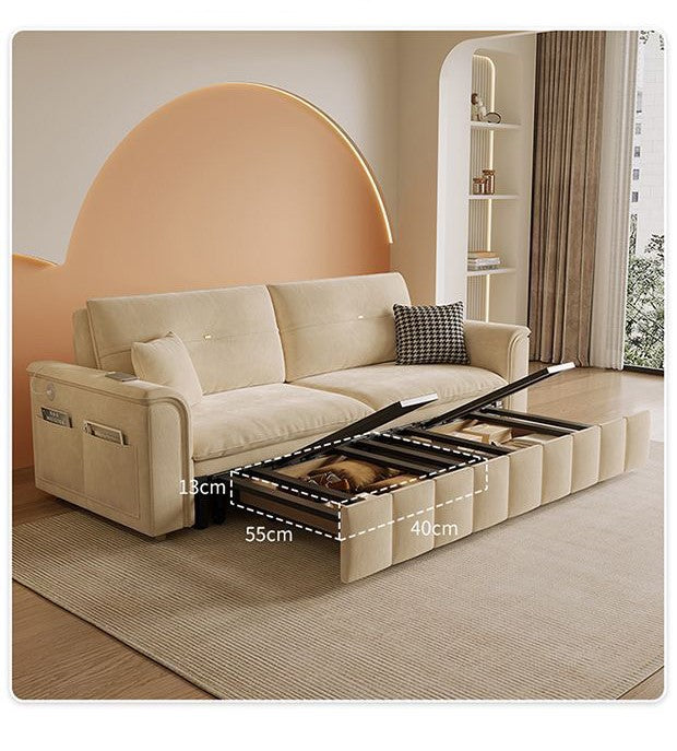 Sofa Bed, Pull-out Sofa Come Bed with Storage Box Side Pockets USB Port.