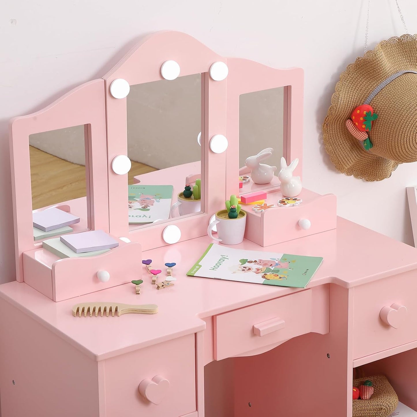 Kids Vanity Set With Mirror and Bench.