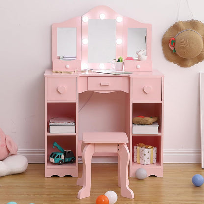 Kids Vanity Set With Mirror and Bench.