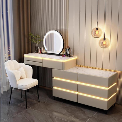 Modern Luminous Makeup Vanity Desk with Mirror and Stool.