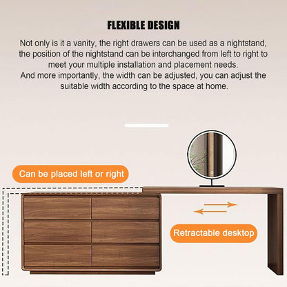 Contemporary Brown Wooden Dressing Table with Lighted Mirror and Stool.