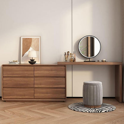 Contemporary Brown Wooden Dressing Table with Lighted Mirror and Stool.
