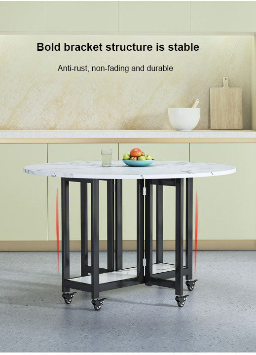 Movable Folding Round Dining Table with Six Folding Chairs.