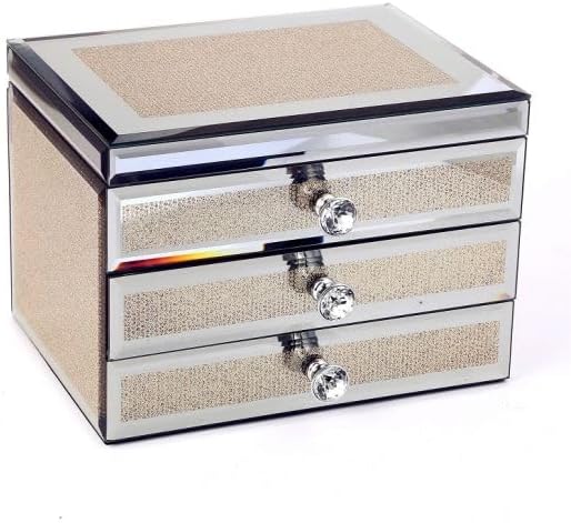 Jewelry Box 3 Layers, Organizer for Earring Bangle Necklace Rings, Velvet Glass Box.