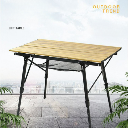 Aluminum Folding Table, Retractable Folding Table, Lightweight Wood Grain Aluminum Simple and Probable Camping Outdoor Table.