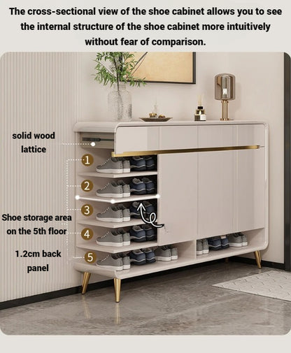 Large Wooden Shoe Rack Storage Organizer, Luxurious Design Shoe Cabinet with Bench