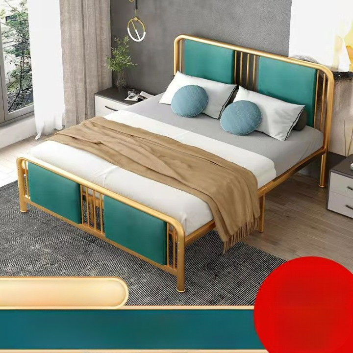 Light Luxury Wrought Iron Bed, Rough Carbon Steel Bed Frame, with Technical Cloth Fabric.