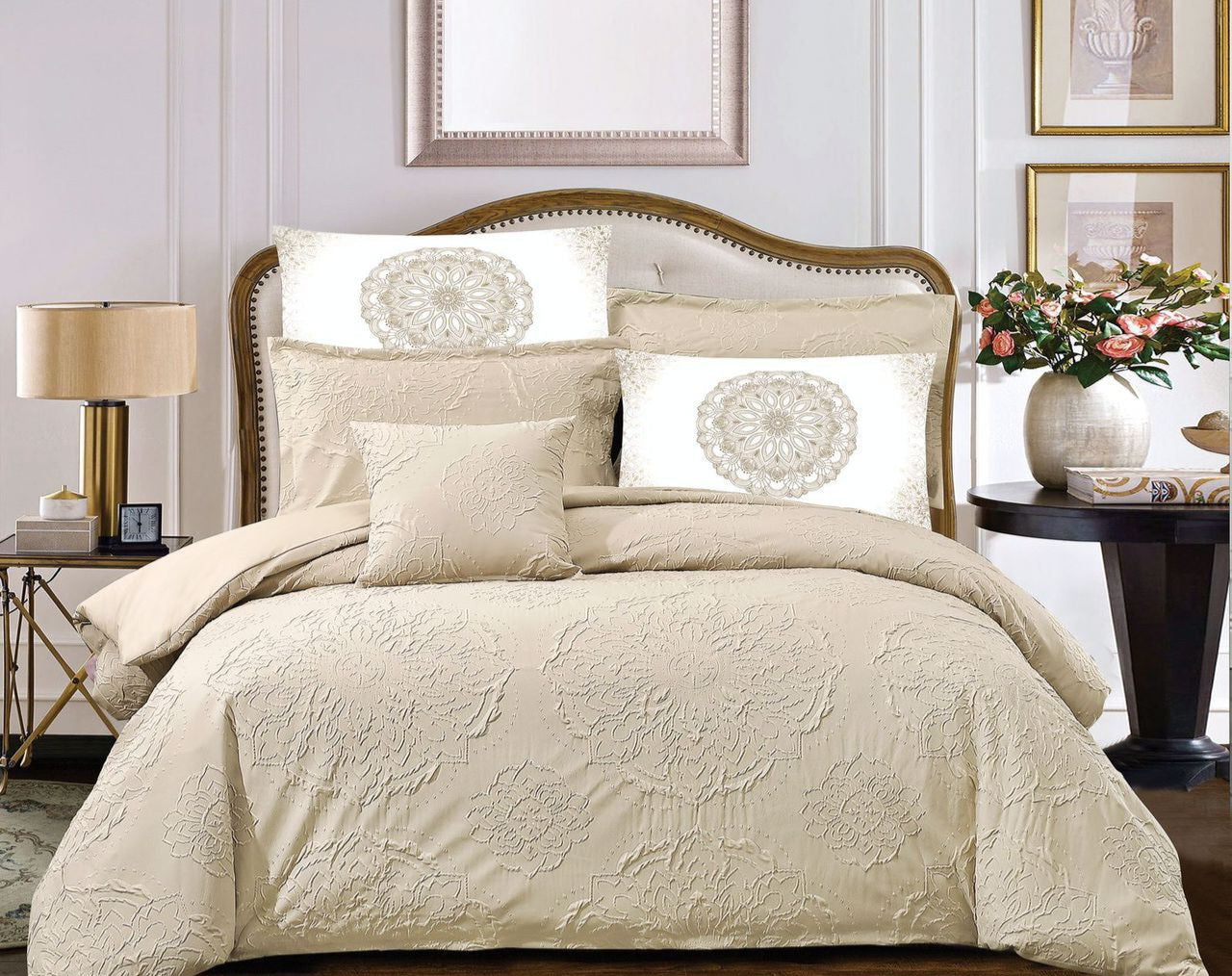Bedding Comforter Set for King Bed, Crepe Cotton Duvet Set 7 Pcs.