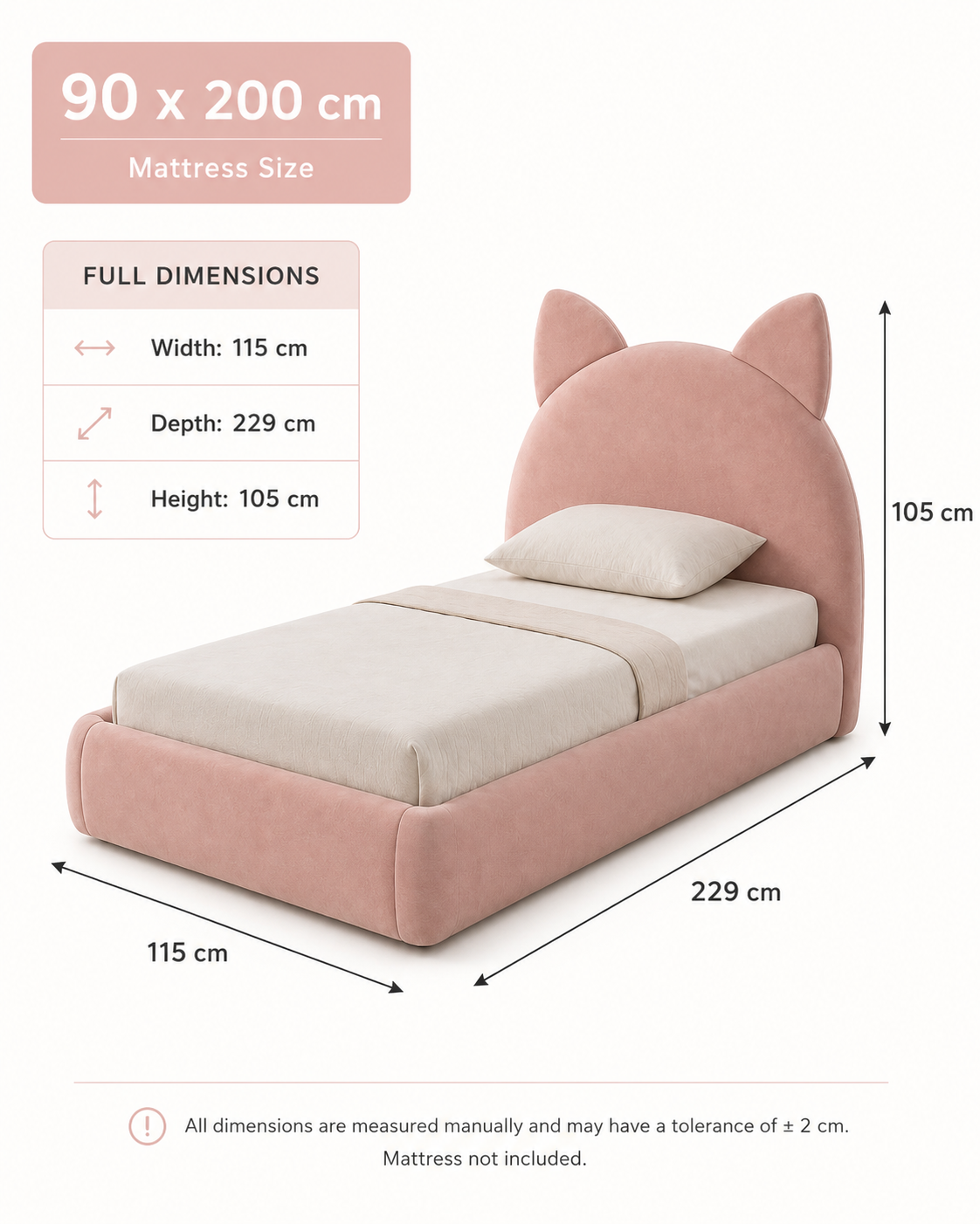 Dreamy Cat Ear Kids Upholstered Bed with Soft Rounded Frame