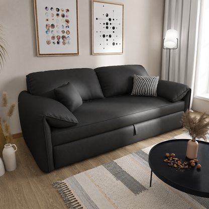 Modern Pull-Out Sofa Bed with Rounded Arms and Cushioned Backrest