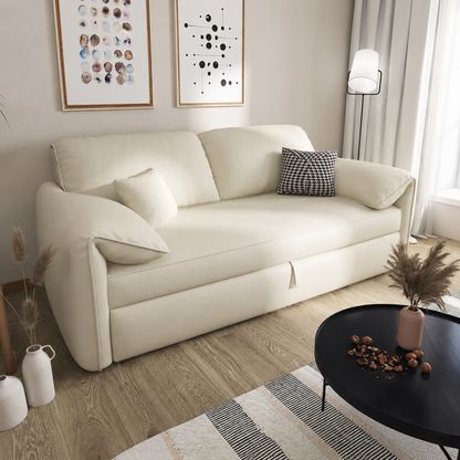 Modern Pull-Out Sofa Bed with Rounded Arms and Cushioned Backrest