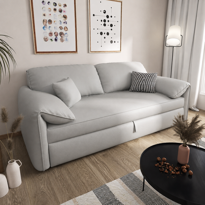 Modern Pull-Out Sofa Bed with Rounded Arms and Cushioned Backrest
