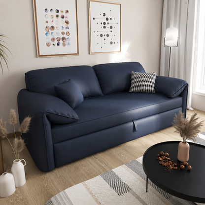 Modern Pull-Out Sofa Bed with Rounded Arms and Cushioned Backrest