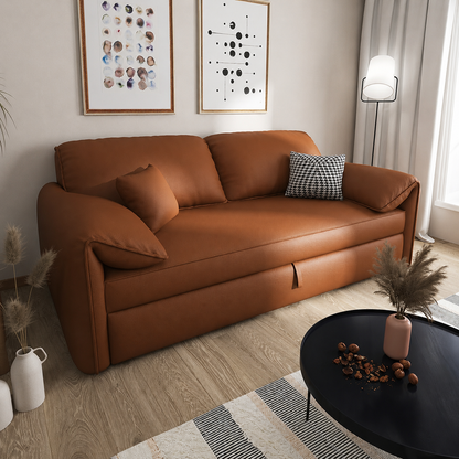 Modern Pull-Out Sofa Bed with Rounded Arms and Cushioned Backrest
