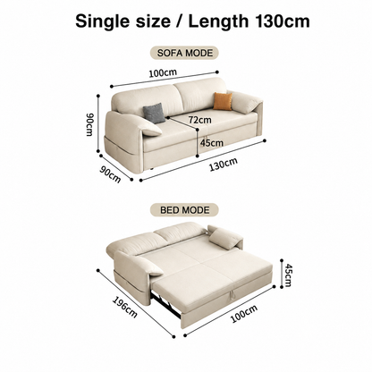 Modern Pull-Out Sofa Bed with Rounded Arms and Cushioned Backrest