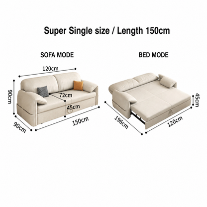 Modern Pull-Out Sofa Bed with Rounded Arms and Cushioned Backrest