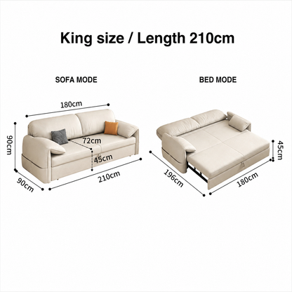 Modern Pull-Out Sofa Bed with Rounded Arms and Cushioned Backrest